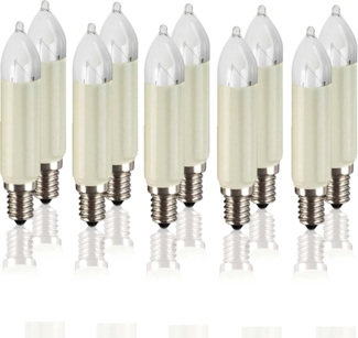 hellum Ersatz-Kerzen für Weihnachtsbaum Kerzen Lichterketten innen und außen, 10 Stück 16V 7W Schaftkerze für Kerzen Lichterketten mit 15 Brennstellen, ø20mm E14/ 16V/ 7W/ 47Lumen 905014