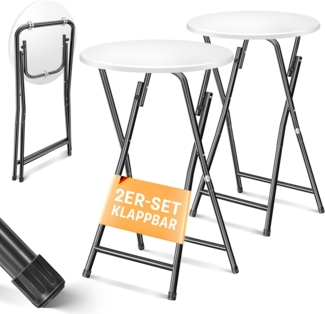 KESSER® Stehtisch Bistrotisch mit PVC-Platte | Wetterbeständiger Klapptisch | 60cm / 110cm | Partytisch Tisch rutschfest | In- & Outdoor | Hochzeit Empfangstisch | 4 Standfüße pulverbeschichtet Ø 60 cm, 2er Set, Schwarz / Weiß