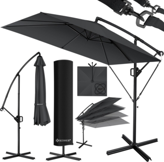 KESSER® 'Holly' Ampelschirm ohne LED Solar, inkl. Ständer, Abdeckung & Windsicherung mit Kurbel, Aluminium anthrazit, Ø 350 cm