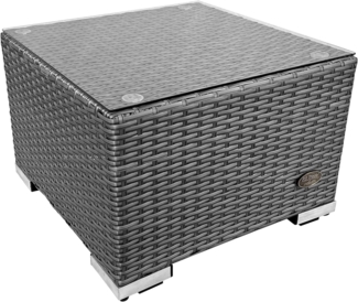 RS Trade® 'Toscana' Polyrattan Beistelltisch mit verstärktem Alu-Gerüst und Temperglas Tischplatte, mit Spannbändern und höhenverstellbaren Standfüßen, grau