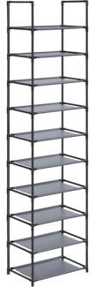 Songmics Schuhregal,10 Ebenen, Schuhablage, Schuhaufbewahrung, schmal, 28 x 45 x 173 cm, Metallgestell, Ablagen aus Vliesstoff, für Flur, Schlafzimmer, grau HSL010G01