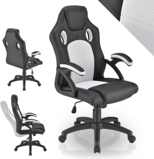 Juskys Racing Schreibtischstuhl Montreal (weiß) ergonomisch, höhenverstellbar & gepolstert, bis 120 kg - Bürostuhl Drehstuhl PC Gaming Stuhl