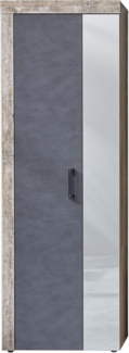 Garderobenschrank Tailor grau / Used Wood Shabby hell mit Spiegel 65x192 cm