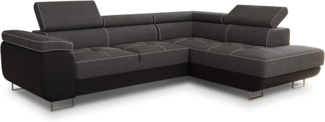 Ecksofa Caris mit Schlaffunktion, Bettkasten und einstellbare Kopfstützen (Schwarz + Dunkelgrau (Soft 011 + Sawana 05), Ecksofa Rechts)