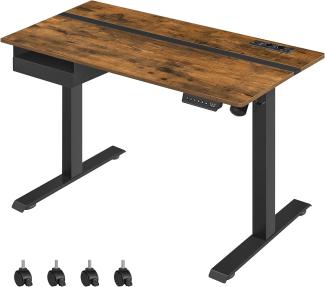 Vasagle Höhenverstellbarer Schreibtisch elektrisch, mit Steckdose und Schublade, stufenlos verstellbar, Memory-Funktion mit 4 Höhen, vintagebraun-schwarz, Tischoberfläche 60x120 cm