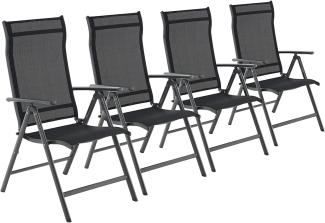 Songmics Gartenstuhl, 4 Stück, klappbar, Rückenlehne 8-stufig verstellbar, Aluminium / Kunstfasergewebe, 56 x 70 x 106 cm, Schwarz