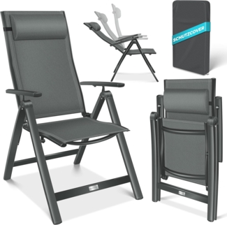 KESSER® Gartenstuhl Hochlehner mit Armlehnen | Aluminium Klappstuhl inkl. Kopfkissen Campingstuhl 7-Fach Verstellbar Rückenlehne | Atmungsaktiv & Wetterfest | Klappbar & Anti-Rutsch Anthrazit, 1 Stück