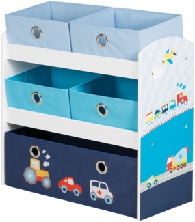 roba Spielregal 'Rennfahrer' - Spielzeug- & Aufbewahrungs-Regal - inkl. 5 Stoffboxen - Blau