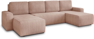Wohnlandschaft mit Schlaffunktion Roma - U-Form Couch, Schlafsofa mit Bettkasten, Couchgranitur mit Bettfunktion, Big Sofa, Cord Stoff (Pink (Poso 052))