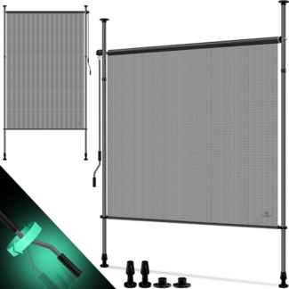 KESSER® Klemmmarkise Senkrechtmarkise außen Ausziehbar & Blickdicht | Vertikalmarkise mit Handkurbel ohne Bohren | Balkon-Sichtschutz & Windschutz für Garten & Terrasse Wasserfest 100 x 310 cm, Transparent / Anthrazit