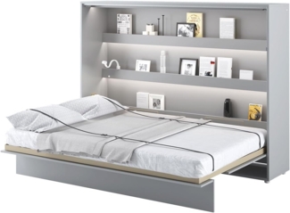 MEBLINI Schrankbett Bed Concept - BC-04 - 140x200cm Horizontal - Grau Matt - Wandbett mit Lattenrost - Klappbett mit Schrank - Wandklappbett - Murphy Bed - Bettschrank