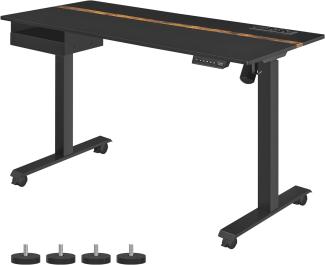 Vasagle Höhenverstellbarer Schreibtisch elektrisch, stufenlos verstellbar, Memory-Funktion mit 4 Höhen, schwarz, Tischoberfläche 60x140 cm