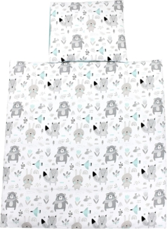 TupTam Unisex Baby Wiegenset 4-teilig Bettwäsche-Set: Bettdecke mit Bezug und Kopfkissen mit Bezug, Farbe: Bären/Füchse/Mint, Größe: 80x80 cm