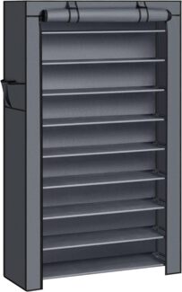 Songmics Schuhregal Schuhschrank, 10 Ebenen, für bis zu 40 Paar Schuhe, Schuhschrank Schuhablage, 85 x 28 x 162 cm, Grau RXJDE36G01
