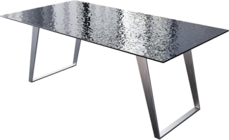 Esstisch Edge 200x100 Reliefglas Rauchschwarz 3D-Design Edelstahl Schräg