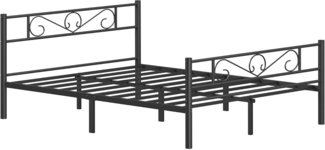 Vasagle Doppelbettgestell, Bettrahmen, Bettgestell aus Metall, passend für 200x160 cm Matratze, Gästebett, einfache Montage, für kleine Räume, schwarz
