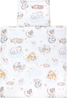 TupTam Unisex Baby Wiegenset 4-teilig Bettwäsche-Set: Bettdecke mit Bezug und Kopfkissen mit Bezug, Farbe: Tiere auf Wolken, Größe: 80x80 cm