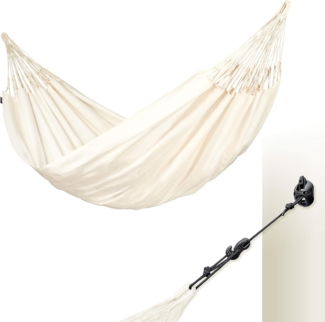 LA SIESTA® - Brisa - Kingsize + Multizweck-Befestigung Hängematte, handgefertigt in Kolumbien, mit 180 cm Breite für entspannte Momente drinnen und draußen. (Vanilla)