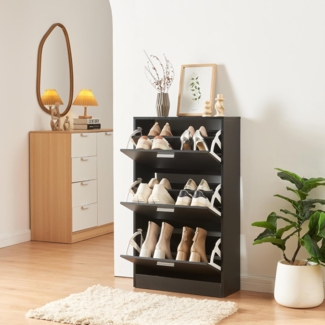 Schuhschrank Sykkylven 103x60x24 cm mit 3 Klappen Schwarz [en. casa]