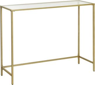 Vasagle Konsolentisch, Beistelltisch aus Hartglas, moderner Sofatisch, einfacher Aufbau, verstellbare Füße, Wohnzimmer, Flur, goldfarben LGT26G