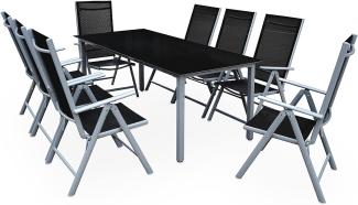 Casaria Garten-Essgruppe Bern, (9-tlg), Aluminium 5mm Sicherheitsglas Stühle Klappbar Verstellbar Wetterfest
