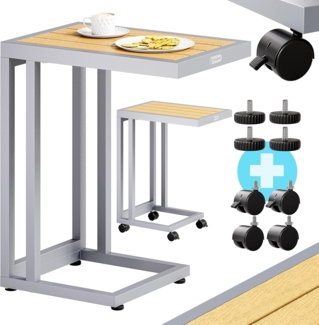 Casaria® Beistelltisch C-Form mit Rollen, Stahl Natur, 50 x 40 x 66 cm