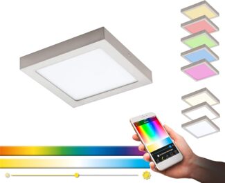 Eglo 96679 Smart Light Aufbauleuchte FUEVA-C nickel-matt weiß 22,5x22,5 cm dimmbar 2700-6500K mit Connect Funktion
