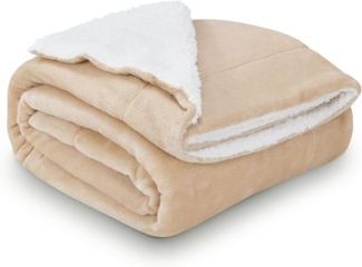 Juskys Fleecedecke, waschbar, Sherpa / Fleece, Sand / Weiß, 150x200 cm