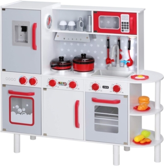 Spielwerk 'Junior Chef' Kinderküche mit Mikrowelle, Backofen und & 38 Zubehör, Holz weiß / grau, 91 x 33 x 100 cm