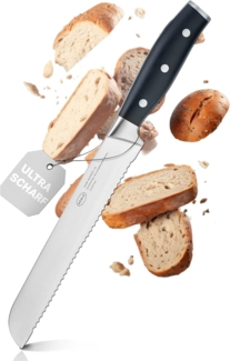 RÖSLE 'Tradition' Brotmesser, mit Fingerschutz, Wellenschliff, Klingenspezialstahl, POM schwarz, 2,3 x 32,5 x 3,5 cm
