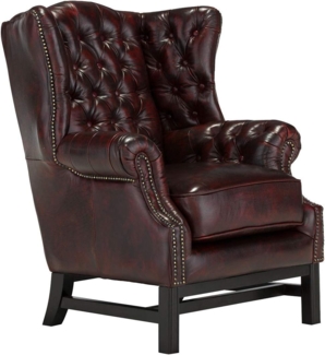 Ohrensessel Chesterfield Kingsfield Echtleder rot