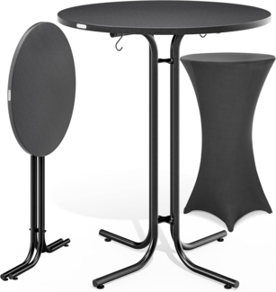 CASARIA® Stehtisch klappbar mit Husse 80cm Rund Bistrotisch grau