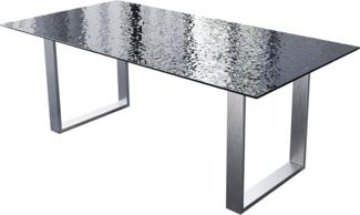 Esstisch Edge 200x100 Reliefglas Rauchschwarz 3D-Design Edelstahl Schmal