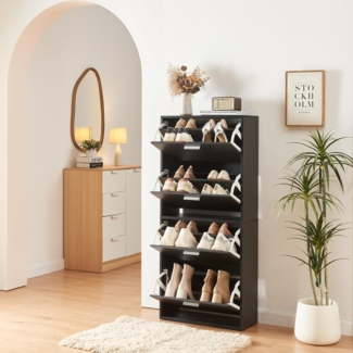 Schuhschrank Sykkylven 134x60x24 cm mit 4 Klappen Schwarz [en. casa]