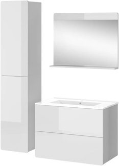 Vicco Badmöbel-Set Izan Weiß Hochglanz modern Waschtischunterschrank Waschbecken Badspiegel Hochschrank