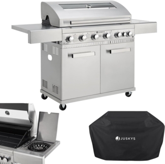 Juskys 'Minnesota' XXL, Gasgrill mit Gusseisen Grillrost, Edelstahl Silber, 170 x 54 x 115 cm