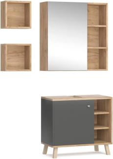 Vicco Badmöbelset Spiegelschrank Waschtischunterschrank Wandregal Senyo GK/ANT