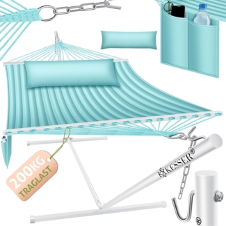 KESSER® Hängematte HILL mit Gestell Kissen Doppelhängematte für 2 Personen-Stabiler Rahmen -200kg Belastbarkeit Indoor & Outdoor XXL Hängesessel Doppel Mehrpersonen Garten Pool Balkon Terrasse Grau / Blau