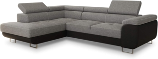 Ecksofa Caris mit Schlaffunktion, Bettkasten und einstellbare Kopfstützen (Schwarz + Grau (Soft 011 + Sawana 21), Ecksofa Links)