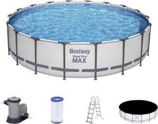 Bestway Steel Pro MAX Frame Pool Komplett-Set mit Filterpumpe Ø 549 x 122 cm, lichtgrau, rund