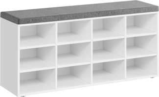 VASAGLE Schuhregal mit Sitzfläche und mit Kissen, Holzspanplatte / Schaumstoff weiß, 104 x 30,3 x 48 cm