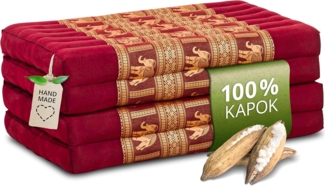 Nachhaltige Klappmatratze aus Kapok, Gästematratze mit Thaiseide, Matratze faltbar für Van, ökologische Yogamatte, Gästebett klappbar, Liege Garten Balkon 200 x 80 x 8 cm (Rot/Elefanten Seide)