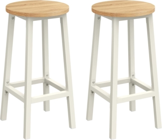 Vasagle Barhocker, 2er Set Barstühle, Küchenstühle mit stabilem Stahlgestell, Höhe 65 cm, rund, einfache Montage, Industriestil, Eichenbeige-Weiß von Songmics CBL032W09