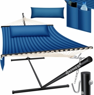 KESSER® Hängematte HILL mit Gestell Kissen Doppelhängematte für 2 Personen-Stabiler Rahmen -200kg Belastbarkeit Indoor & Outdoor XXL Hängesessel Doppel Mehrpersonen Garten Pool Balkon Terrasse Navyblau