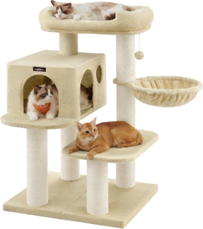 Feandrea Kratzbaum mit XXL Aussichtsplattform, Liegemulde, große Kuschelhöhle, verstellbare Elemente, extra dicke Stämme komplett mit Sisal umwickelt, Katzenbaum, stabil, beige, von Songmics, PCT01M