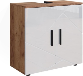 Vicco 'Irma' Waschbeckenunterschrank, Holz, Weiß / Natur, 59 x 30 x 60 cm