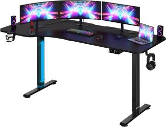 Casaria Höhenverstellbarer Schreibtisch mit Tischplatte, L- Form, Elektrisch, LCD- Display, Stahlgestell, Carbon Optik, 160x75 cm