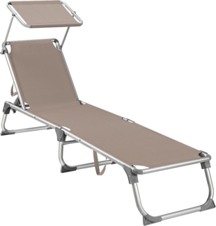Sonnenliege, klappbar, max. Belastbarkeit 150 kg, mit Sonnenschutz, verstellbare Rückenlehne, taupe, 193 x 55 x 31 cm