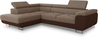 Ecksofa Caris mit Schlaffunktion, Bettkasten und einstellbare Kopfstützen (Braun + Cappuccino (Sawana 16 + Sawana 02), Ecksofa Links)