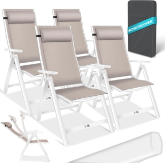 KESSER® Gartenstuhl Hochlehner mit Armlehnen | Aluminium Klappstuhl inkl. Kopfkissen Campingstuhl 7-Fach Verstellbar Rückenlehne | Atmungsaktiv & Wetterfest | Klappbar & Anti-Rutsch 4 Stück, Taupe